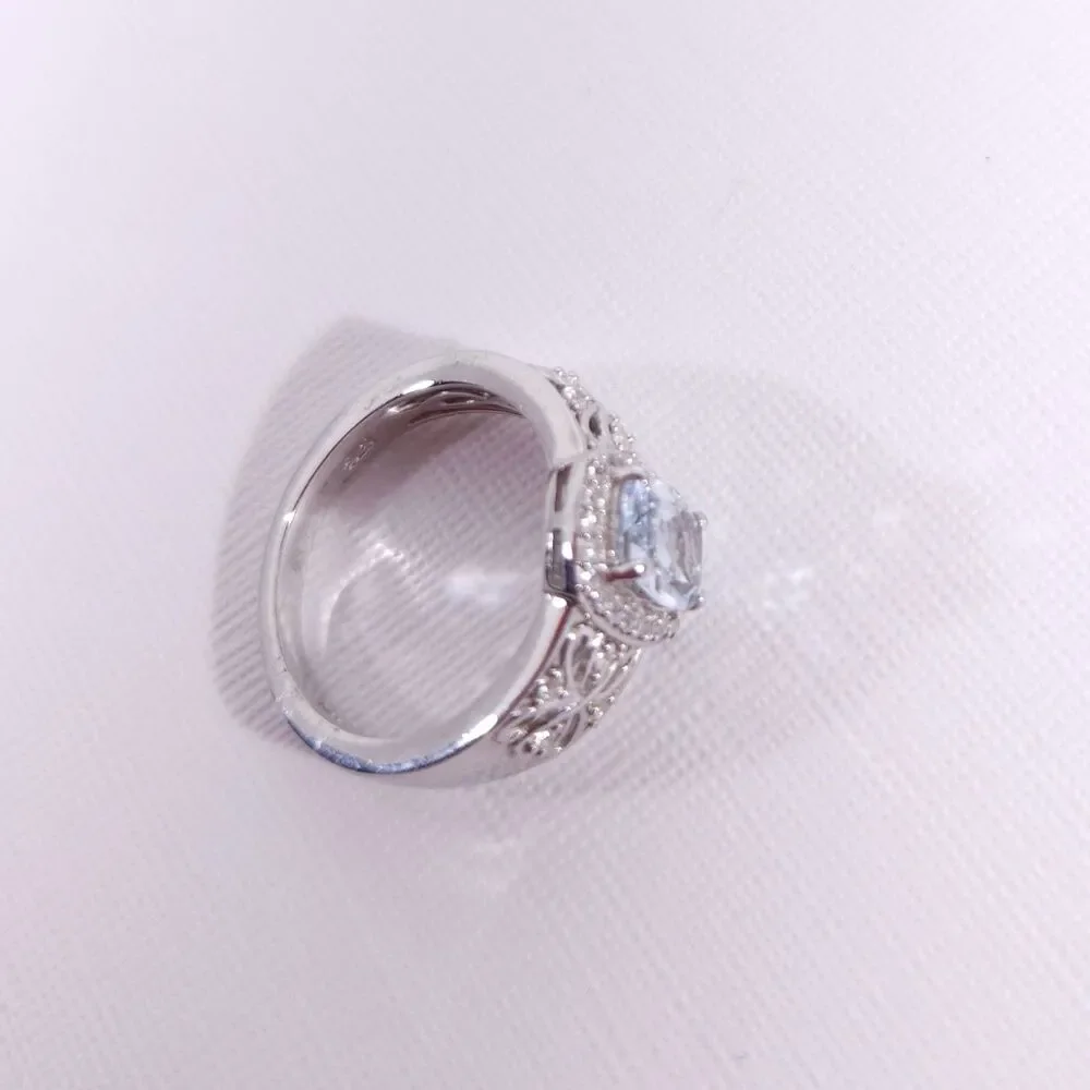 Aquamarine and Zircon Ring 1.1 Carats Size 8